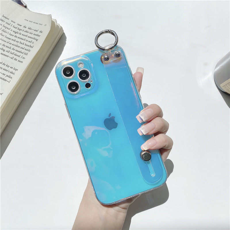 紫炫彩imd软壳适用苹果12promax手机壳xr8/7plus手腕带支架壳女韩