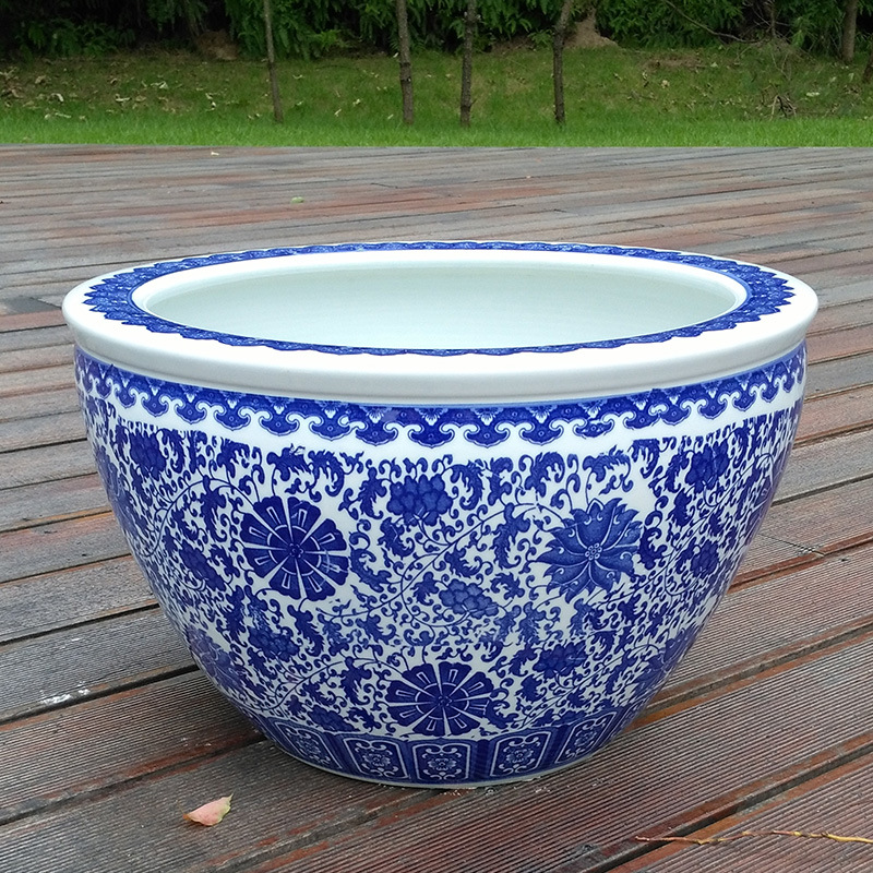 庭院大缸景德镇青花瓷水缸金开放式荷花碗莲睡莲盆乌龟缸大型甲开