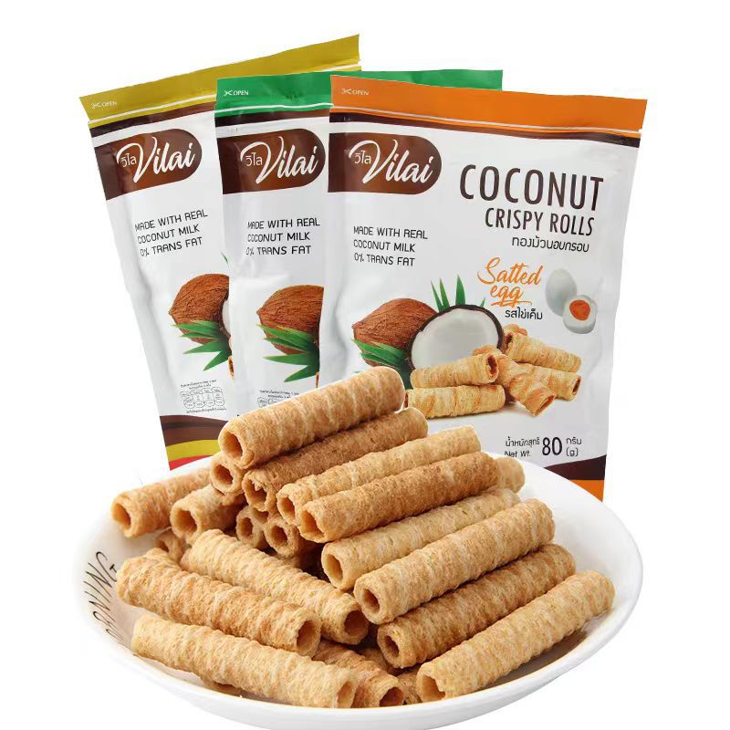 泰国进口vilai澳洲椰子卷榴莲咸蛋黄原味椰奶蛋卷网红零食品-阿里巴巴
