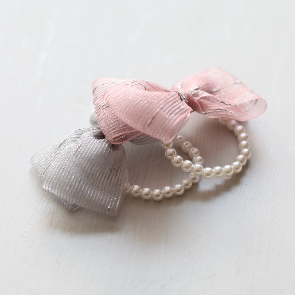 韩国儿童新品珍珠金丝织带蝴蝶结发绳头绳女宝发圈女童头饰皮筋