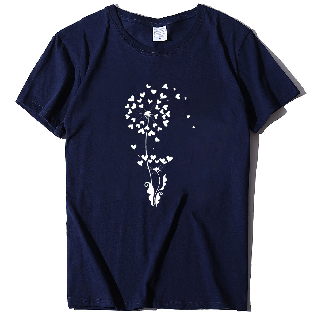 女士t恤爱心艺术印花图案夏季成人宽松大码亚马逊跨境衫套头短袖