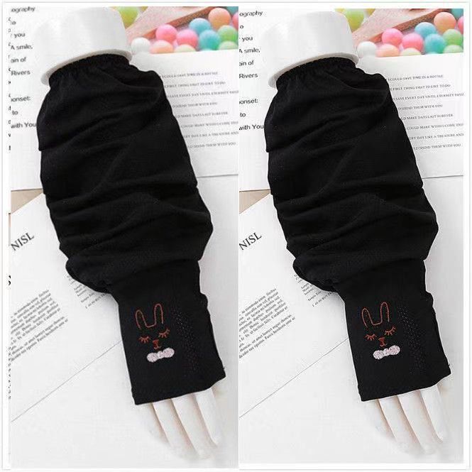 Women Outdoor Sun Block Soft Long Arm Sleeves Fingerless Gloves