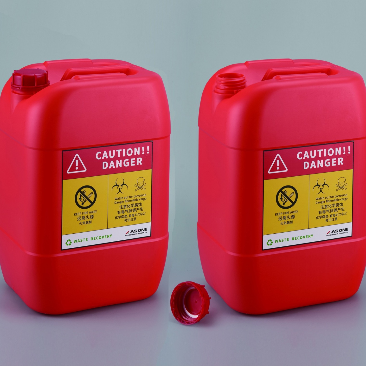 ASONE彩色方形HDPE废液桶，溶剂管理用20L红桶黄桶蓝桶