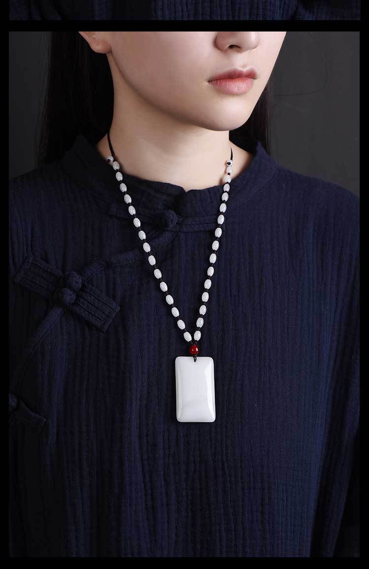 方牌无事牌翠玉色吊坠项链古风男女款情侣无事牌挂件生日礼物礼品