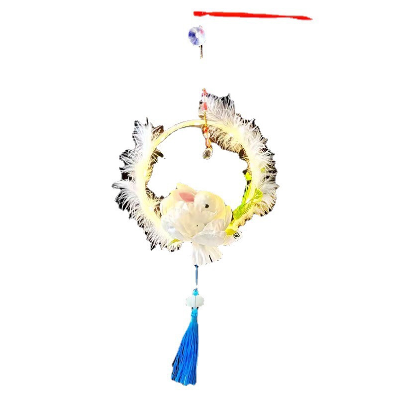 Luminous Toys Children's Portable Rabbit Lantern Feather Photo Props Jade Hare Festive Lantern Night Market Stall Hot Sale