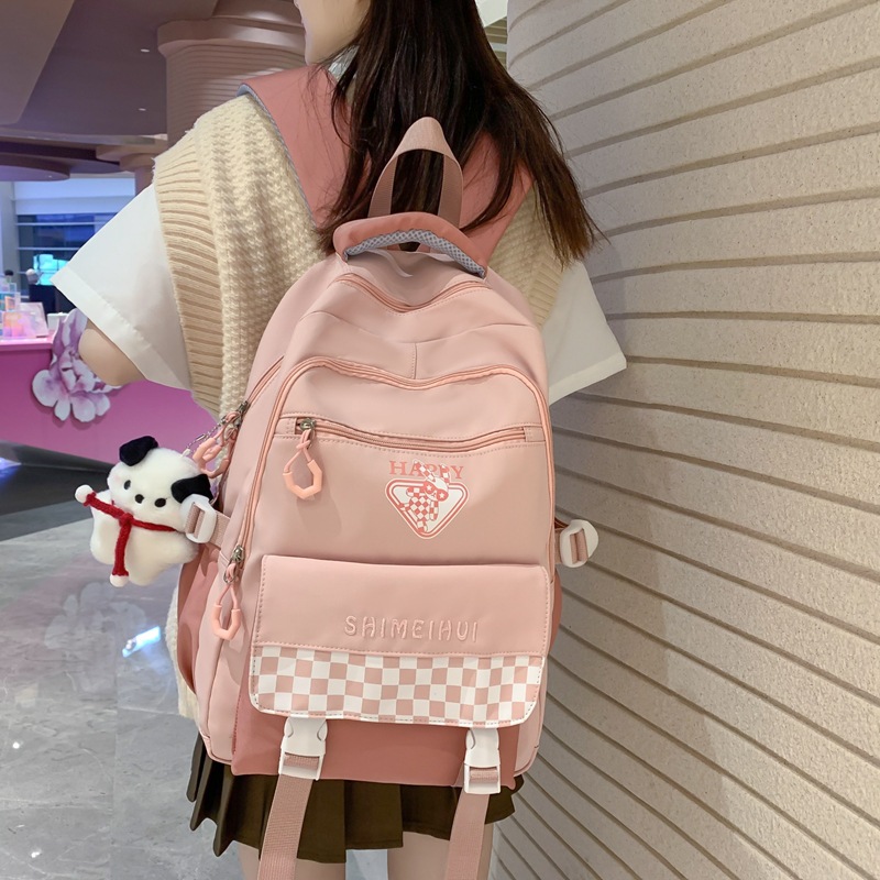 书包女2023新款休闲时尚双肩包可爱女生高颜值大容量中大学生背包