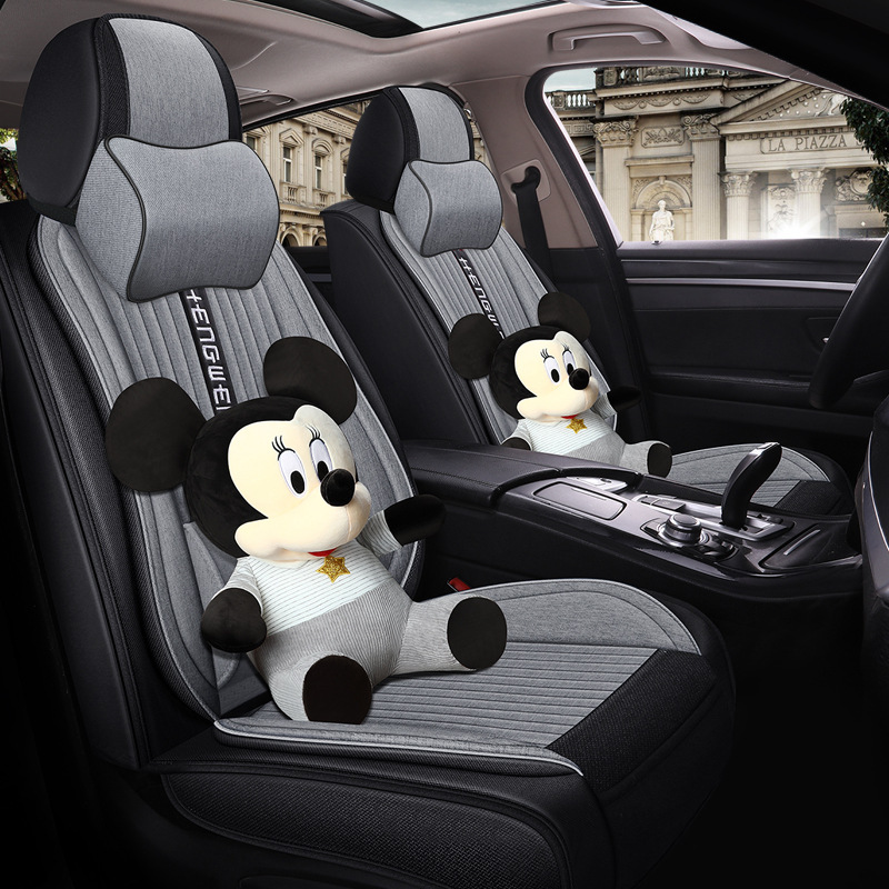 新款可爱汽车坐垫四季通用卡通全包麻布小车座椅套途观福克斯座套