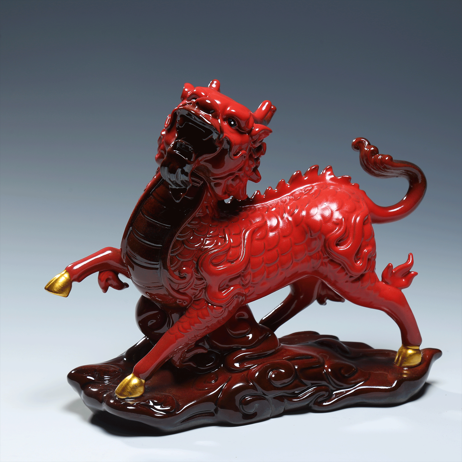 上美陶瓷麒麟摆件一对家用财富麒麟踩八卦麒麟办公室客厅装饰品