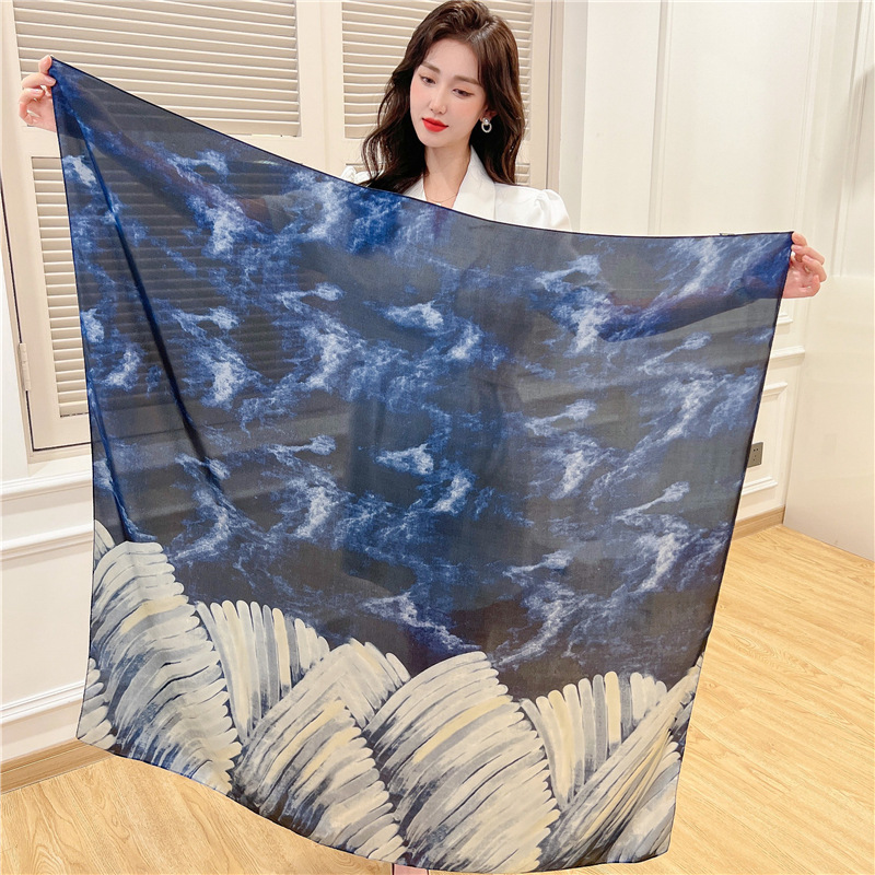 Sunscreen Large Kerchief Women's Spring 2023 New Silk-like Satin Printed Silk Scarf Shawl Wholesale Gift