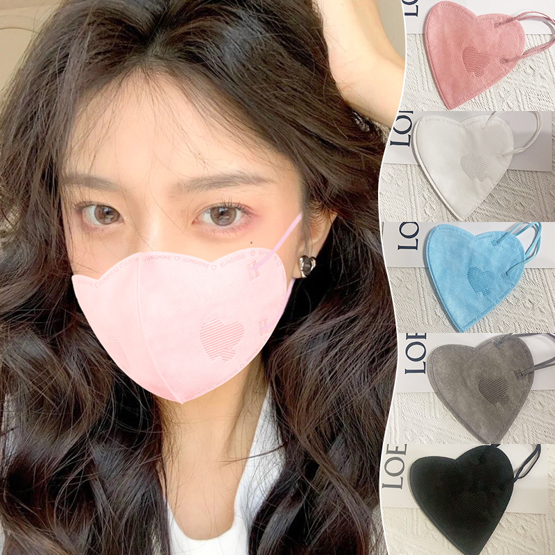 情人节情侣桃心口罩夏季成人个性一次性3d立体透气显脸小爱心口罩