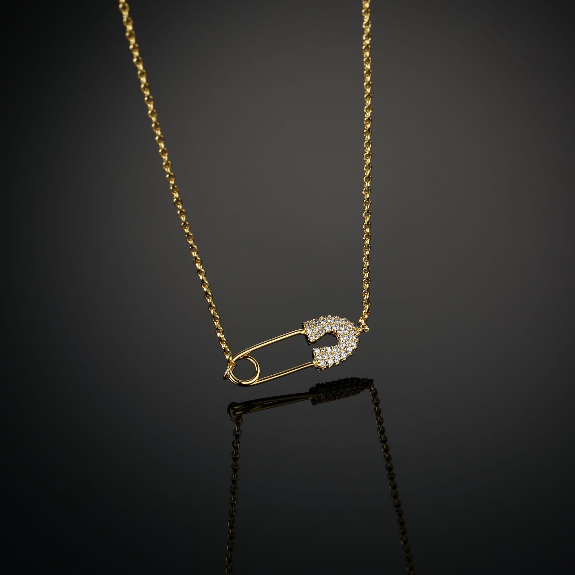 欧美新款别针项链小众设计感吊坠毛衣链日系镶钻锁骨链女