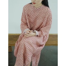 原创设计棉麻女装苎麻印花改良旗袍中式民族风连衣裙袍子