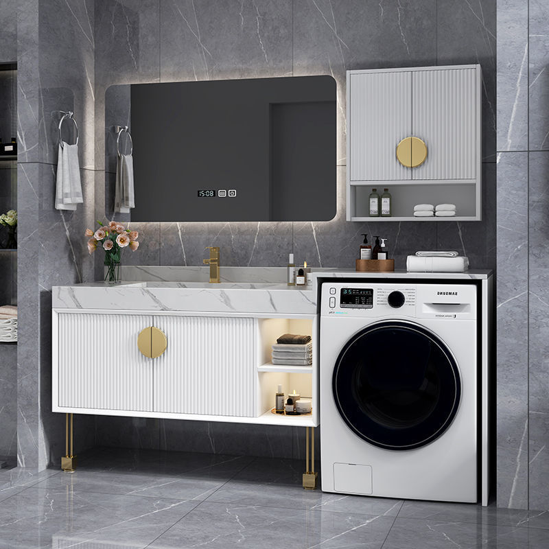 实木岩板一体浴室柜阳台洗衣机柜组合设计师洗手台洗脸盆洗漱台柜