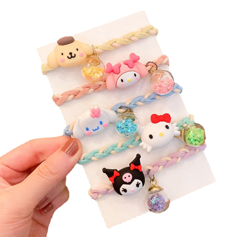 Sanrio Cute Cartoon Children Hair Ring Hair Rope Candy Color Braid Small Rubber Band Headband Wishing Bottle Hair Accessories Wholesale