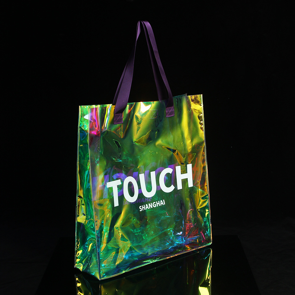 厂家现货pvc炫彩镭射手提袋服装购物袋塑料手提袋礼品袋可印logo