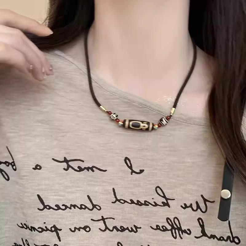 新中式民族藏式九眼天珠项链女小众中国设计高级情侣配饰中式复古