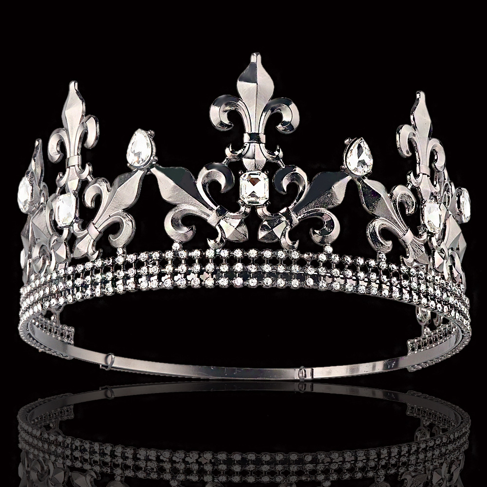 欧美哥特国王黑色皇冠男高端巴洛克水钻女王大王冠可调节儿童发饰