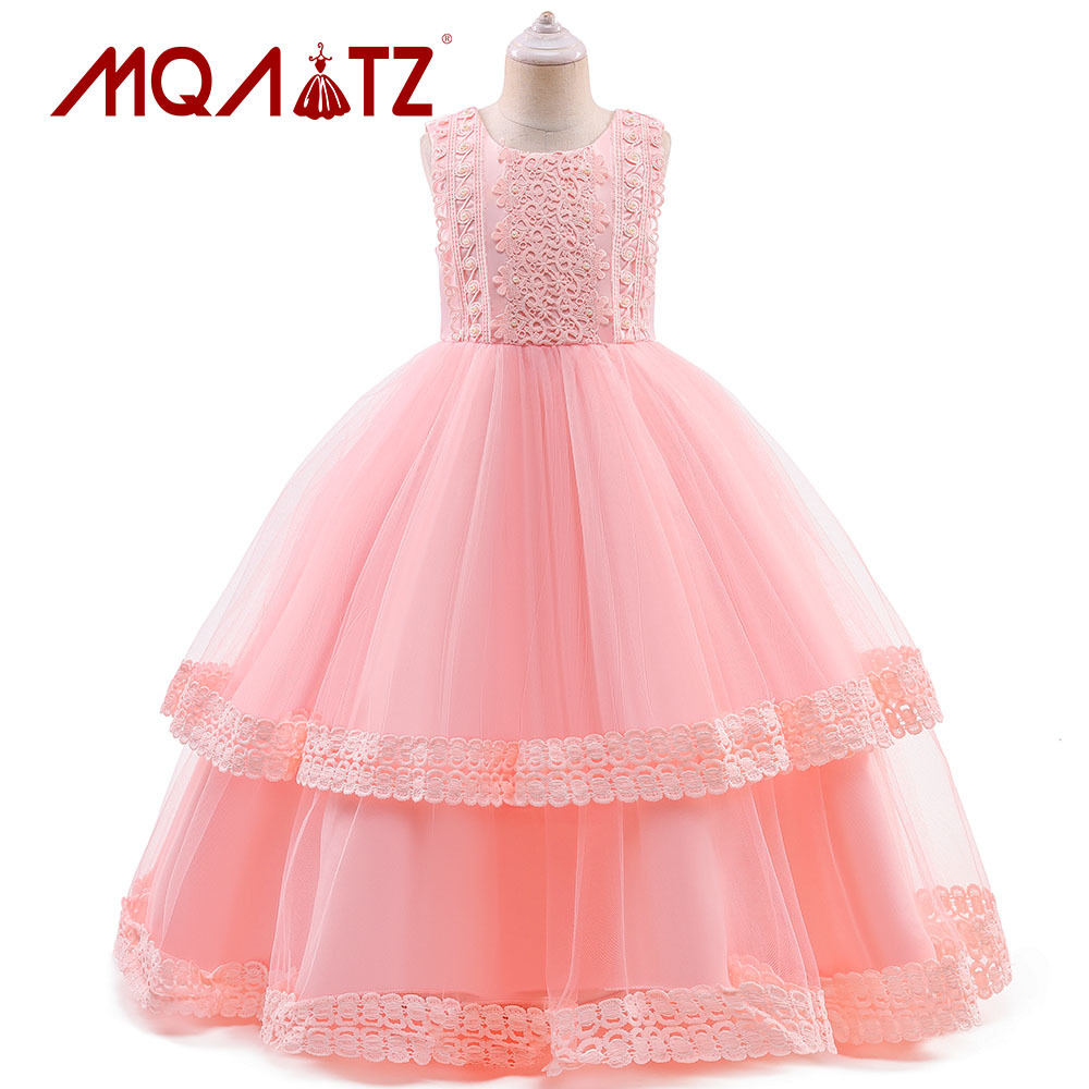 儿童礼服网纱长裙走秀公主裙蕾丝绣花无袖小女孩裙子演出服钢琴服