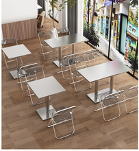 不锈钢折叠桌子快餐小吃店食堂工厂奶茶店工业风长方形餐桌椅青贸