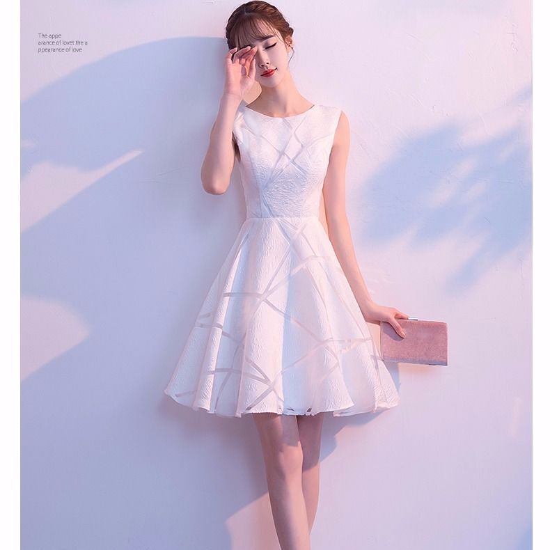 新疆西藏专链白色伴娘服2022新款高贵名媛短款学生少女洋装宴会礼