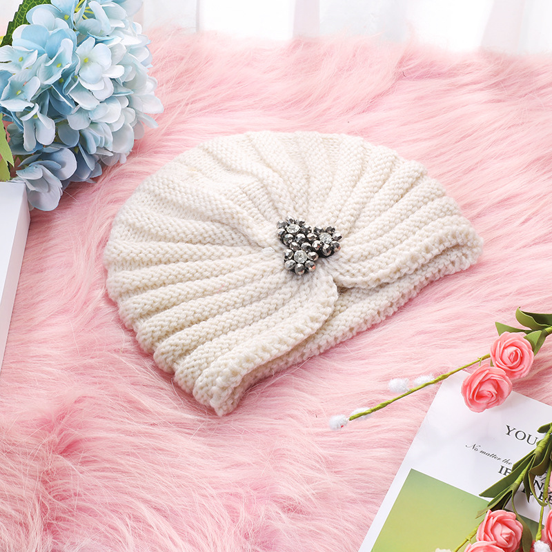 European and American round Bead Accessories Hat Wool Knitted Hat Bohemian Toe Cap Autumn and Winter Diamond Jewelry Pullover Hat Indian Hat
