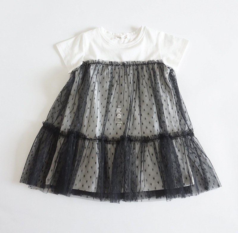 Girls' Summer Dress 2023 New Fresh Polka Dot Mesh Kids' Skirt Breathable Versatile Kids' Clothing Princess Dress