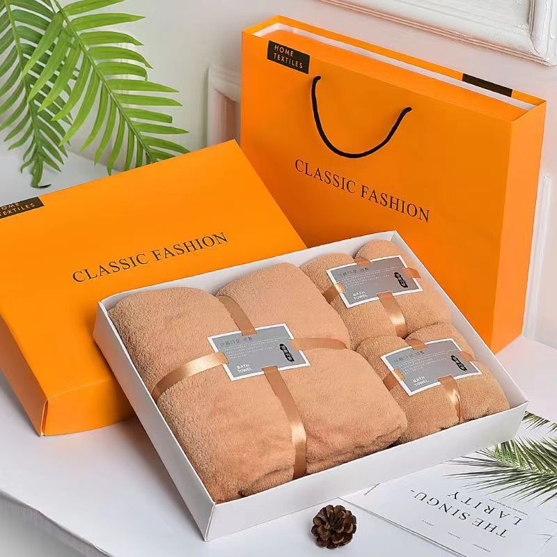 Coral Fleece Towels Gift Box Three-Piece Set Company Year-End Opening Gift Wedding Birthday Gift Towel