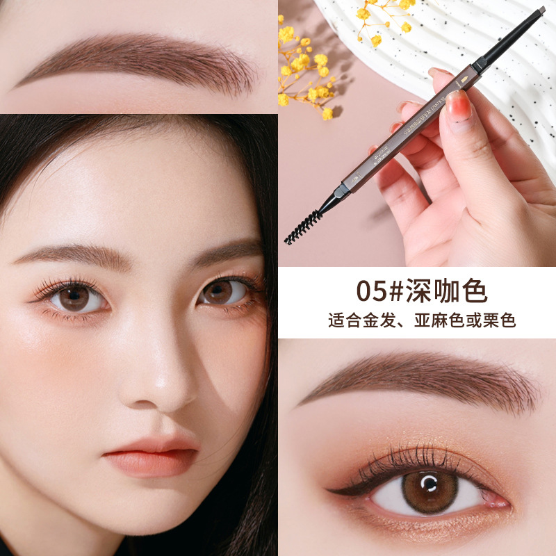 Small Gold Bar Eyebrow Pencil Double-Headed Small Gold Chopsticks Triangle Ultra-Fine Eyebrow Pencil Eyebrow Pencil Waterproof Sweat-Proof Not Smudge Natural Three-Dimensional Sketch Pen