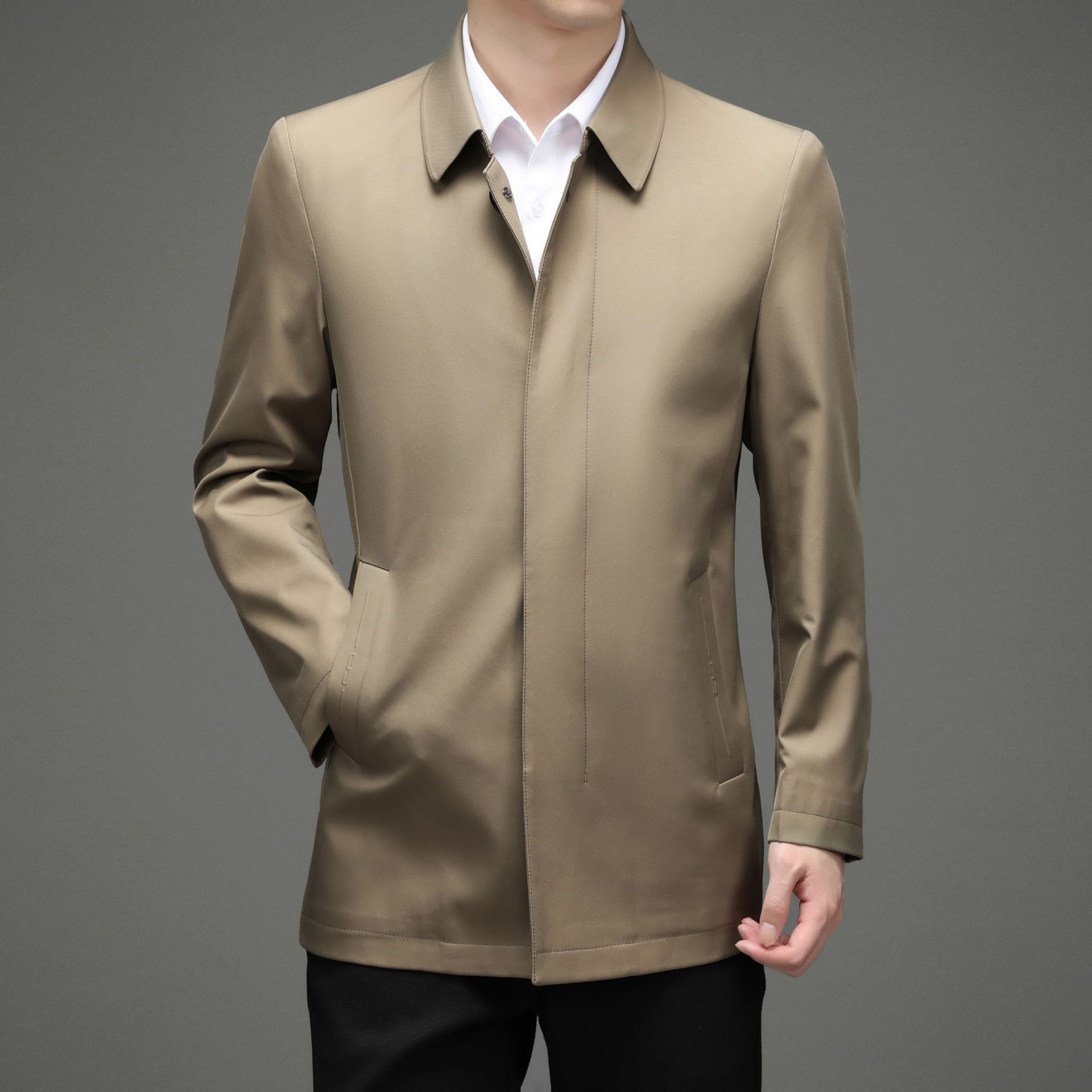 男士休闲款中老年外套夹克中老年人男装翻领普通爸爸春秋装上衣男