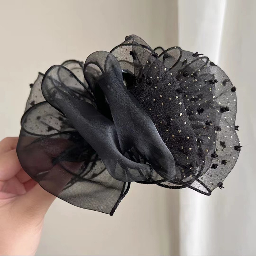 polka dot double mesh grip women‘s bubble cloud bow shark clip headdress