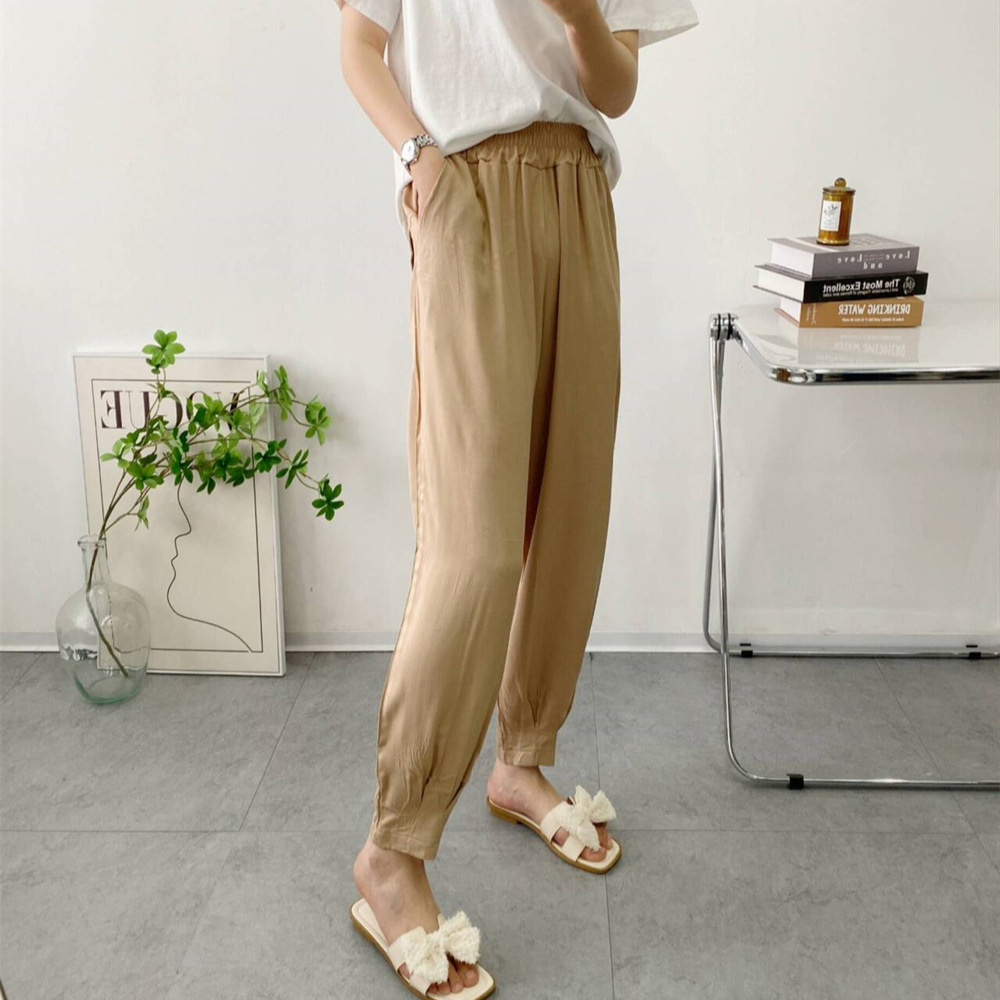 裤子女夏人造棉薄款运动裤宽松束脚显瘦棉绸防蚊裤休闲凉凉裤