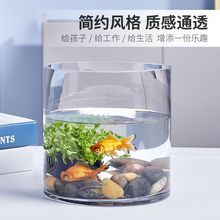 斗鱼缸玻璃水族箱小型创意生态圆形圆柱大号乌龟造景培装饰独立站