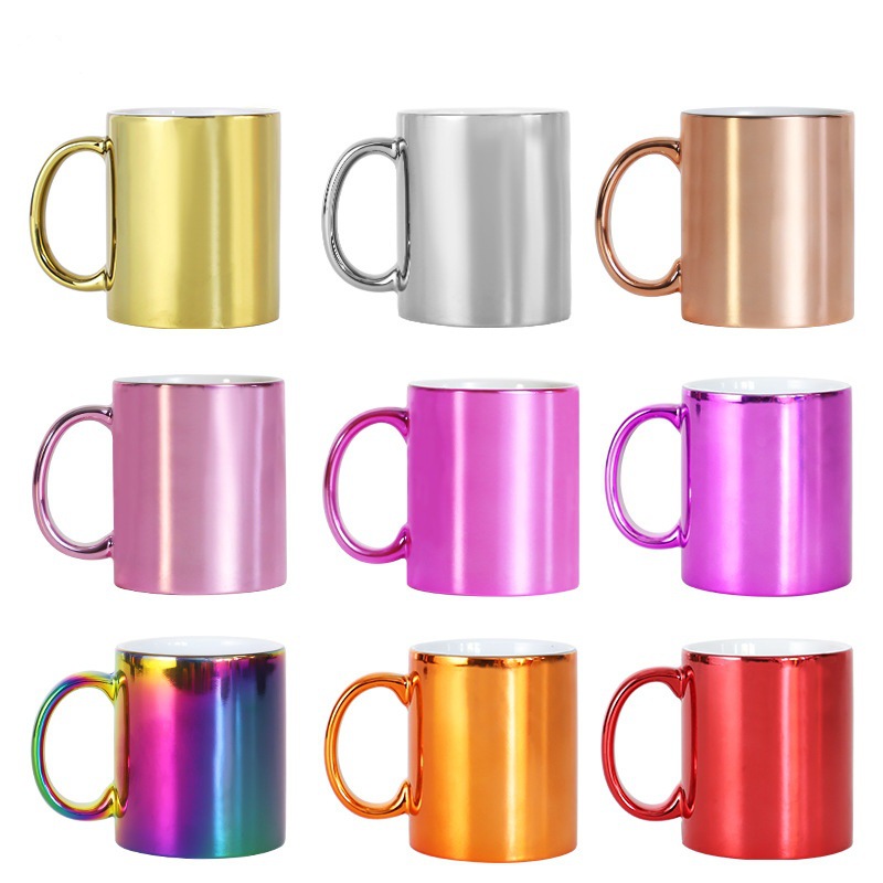 heat transfer printing ceramic cup electroplating coated cup sublimation gold and silver mug ceramic cup wholesale color blank cup