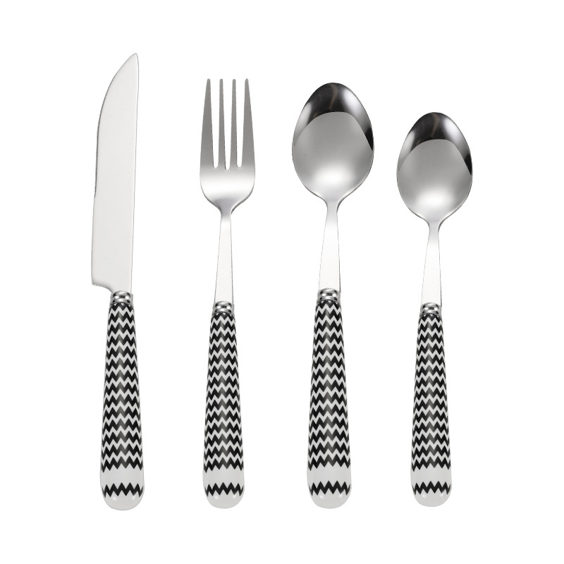 Porcelain Handle Stainless Steel Western Tableware Hepburn Style Simple Black and White Nordic Cross-Border Gift Knife, Fork and Spoon Four-Piece Set