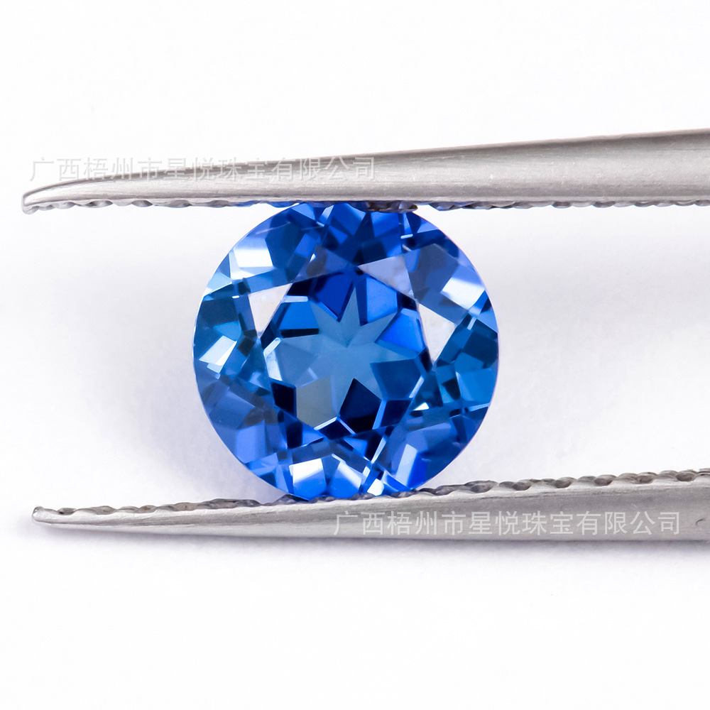 星悦珠宝圆形培育蓝宝石实验室再生彩宝皇家蓝裸石戒面批发代镶嵌