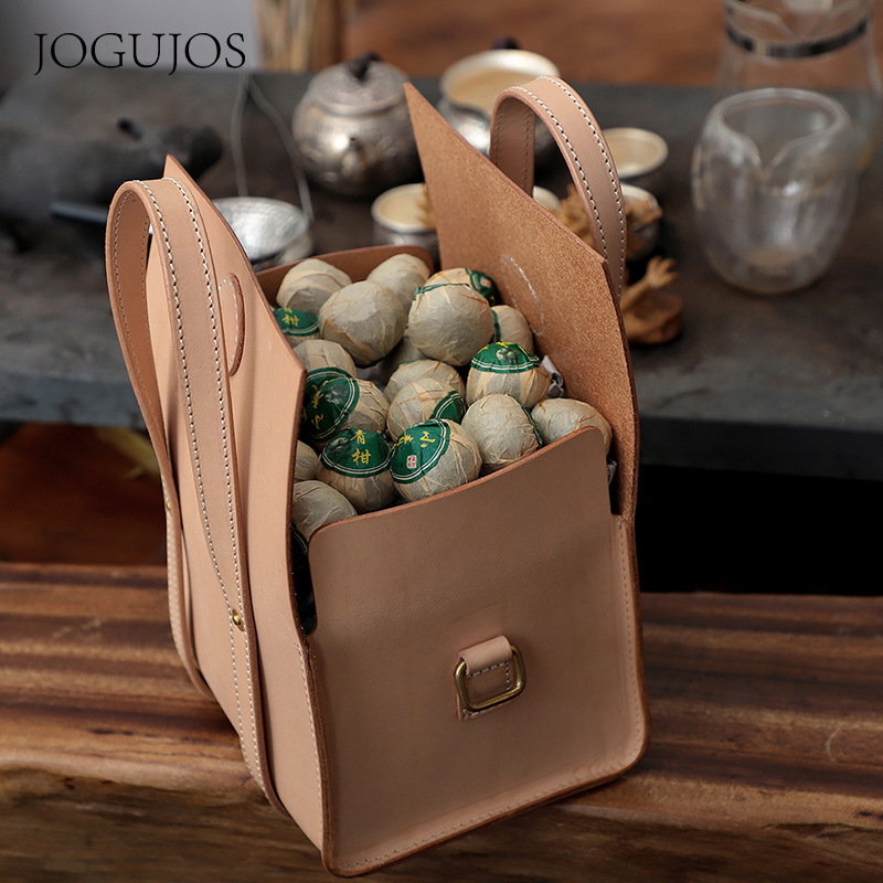 真皮方形手提茶叶包户外茶叶盒植鞣皮复古手工茶叶包牛皮包包