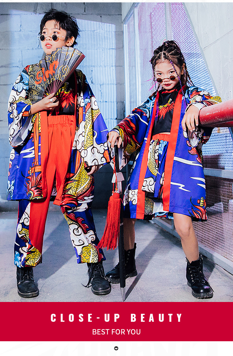 儿童演出服潮装国潮女童t台走秀服装男童模特国风少儿时尚套装酷