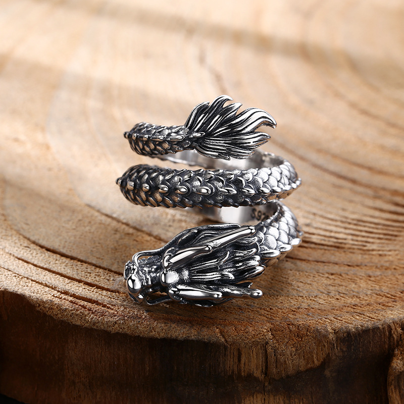 批发925纯银戒指 精工霸气龙戒指 指环开口泰银复古潮流个性饰品