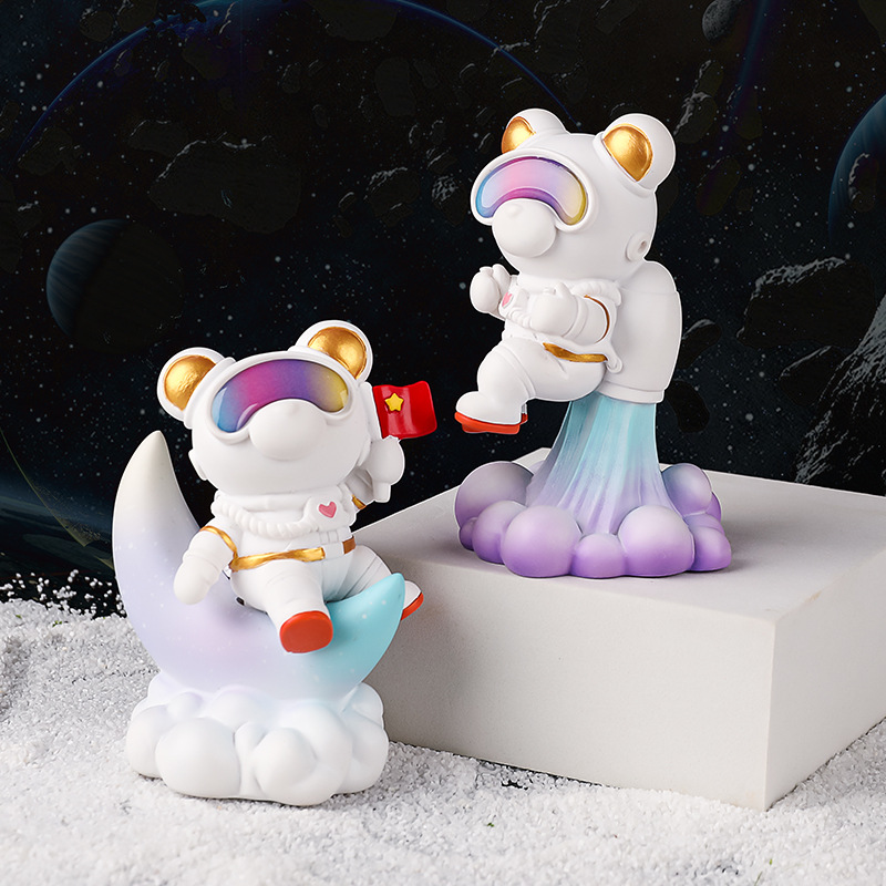 太空熊创意汽车摇头摆件装饰送男孩卡通礼品北欧家居电视柜摆设
