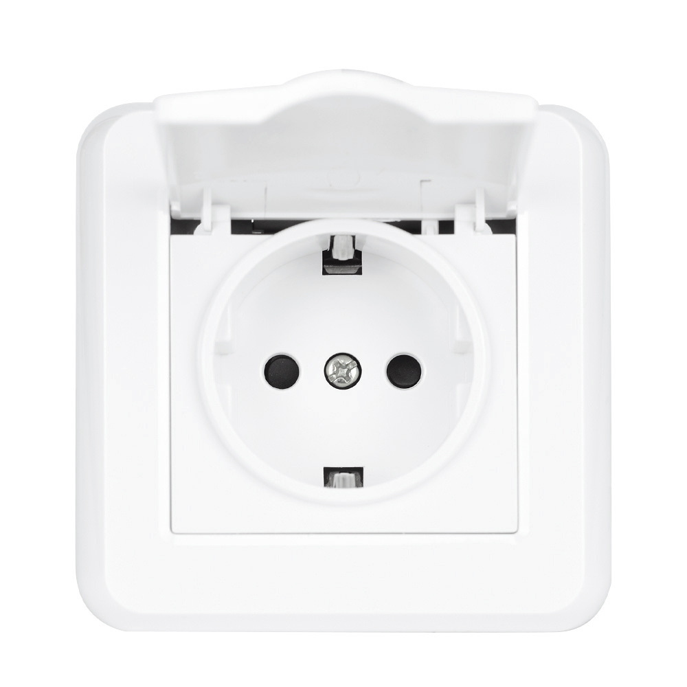 外贸专供欧式德标插座带防水盖德规电源防水插座一体欧洲16a插座