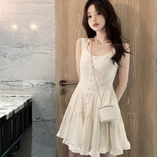 韩版白色法式连衣裙春装女2023年新款小众设计气质显瘦a字裙子潮