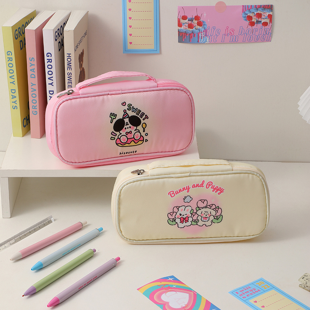 ins korean style student pencil case cartoon puppy cute stationery buggy bag large capacity girl cosmetics storage bag
