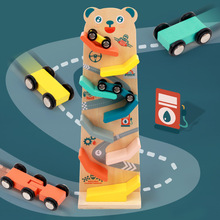 跨境新品趣味小熊滑翔车翻滚车儿童益智惯性溜溜车木制滑滑车玩具