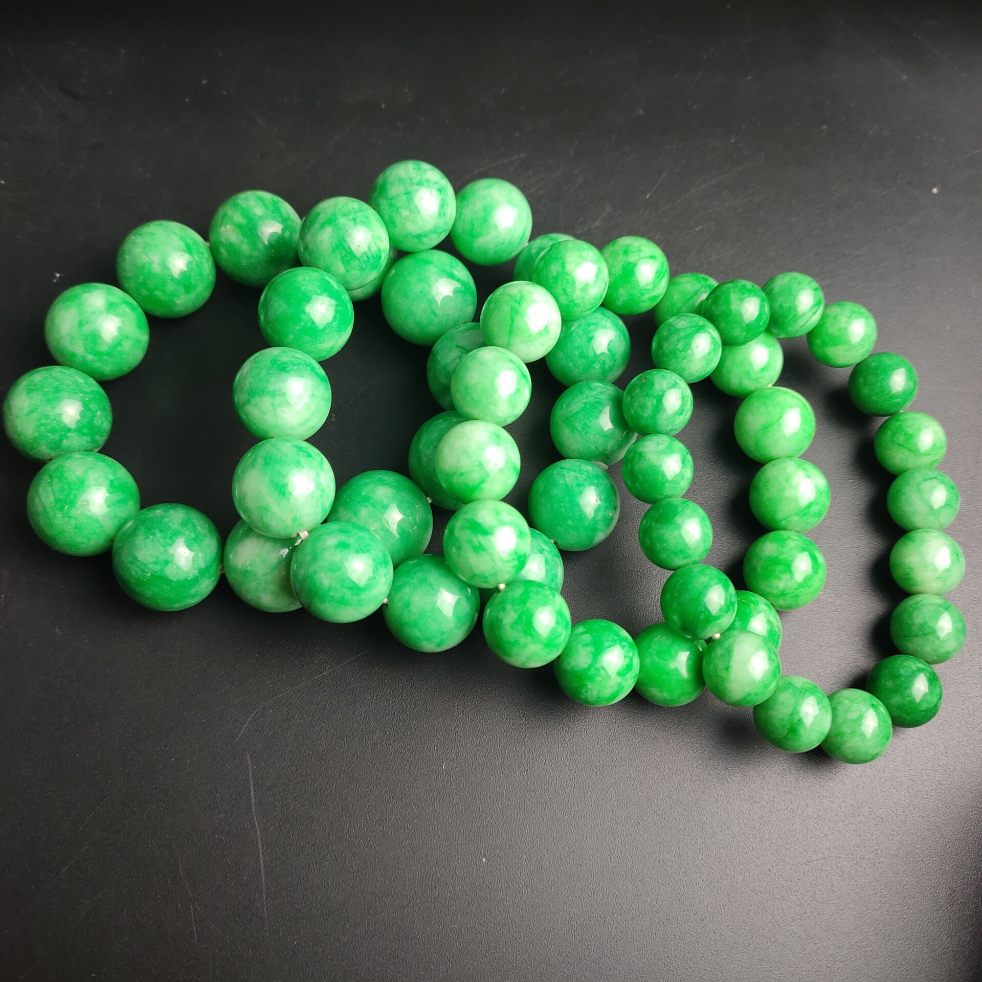 翡翠色干青手链石英岩质玉男女款佛珠圆珠手链