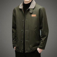 曼茨帛中青年男士夹克衫冬装新款加绒加厚保暖外套时尚韩版单排扣