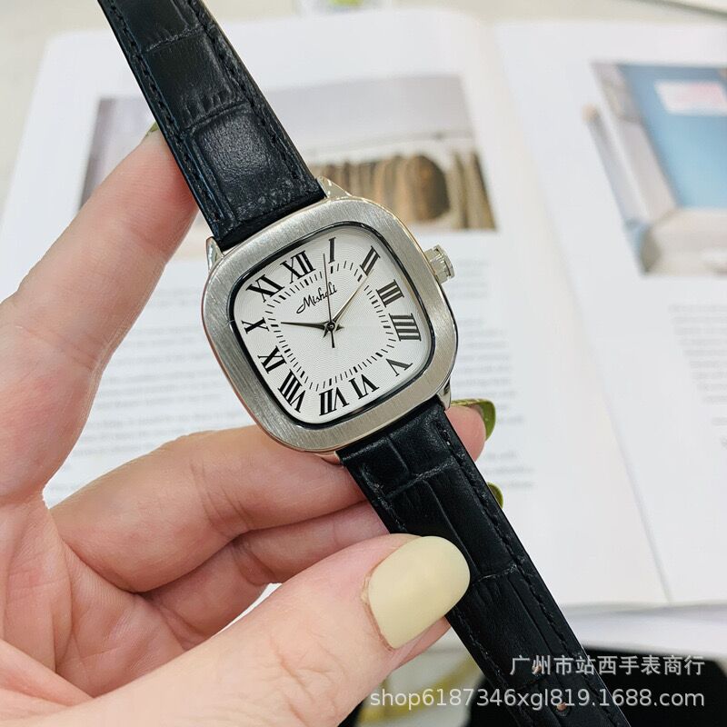米莉莎mishali手表女士方形高档真皮带简约罗马复古防水女表品质
