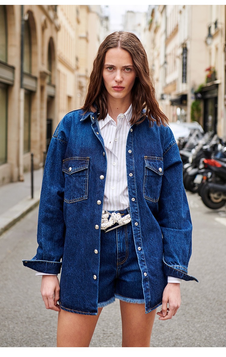 中长牛仔衬衫牛仔外套开衫图片