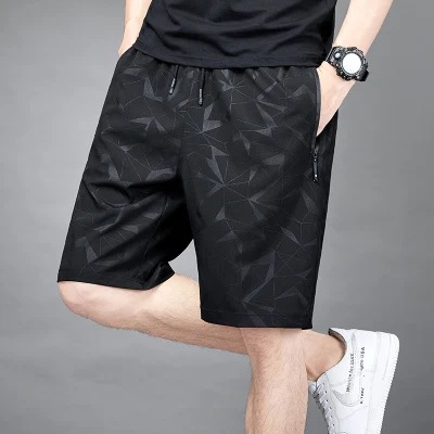 Summer Ice Silk Shorts Men's Large Size Loose Casual Pants Sports Quick-Drying Middle Pants Thin Men's Pants Versatile Cropped Pants