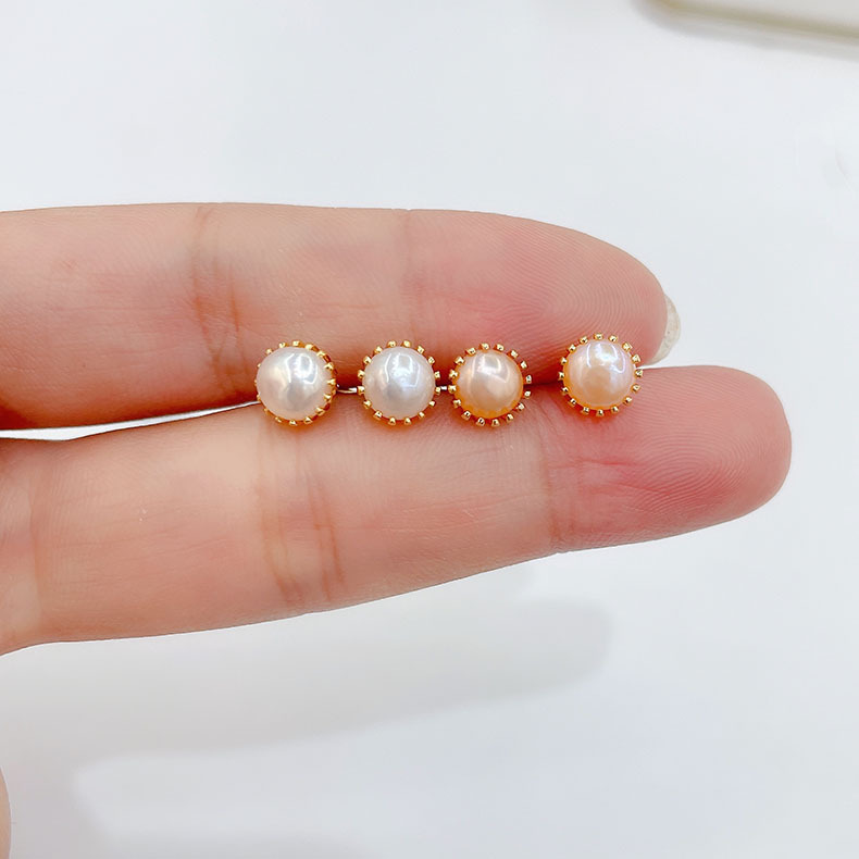 淡水珍珠耳钉新款手作珍珠14k包金耳环工厂定 制简约珍珠耳饰