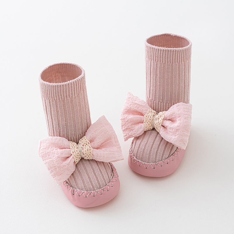 2024 Spring and Summer New Baby Floor Shoes Socks Korean Princess Bowknot Baby Toddler Shoes Socks Outer Wear Leather Shoes